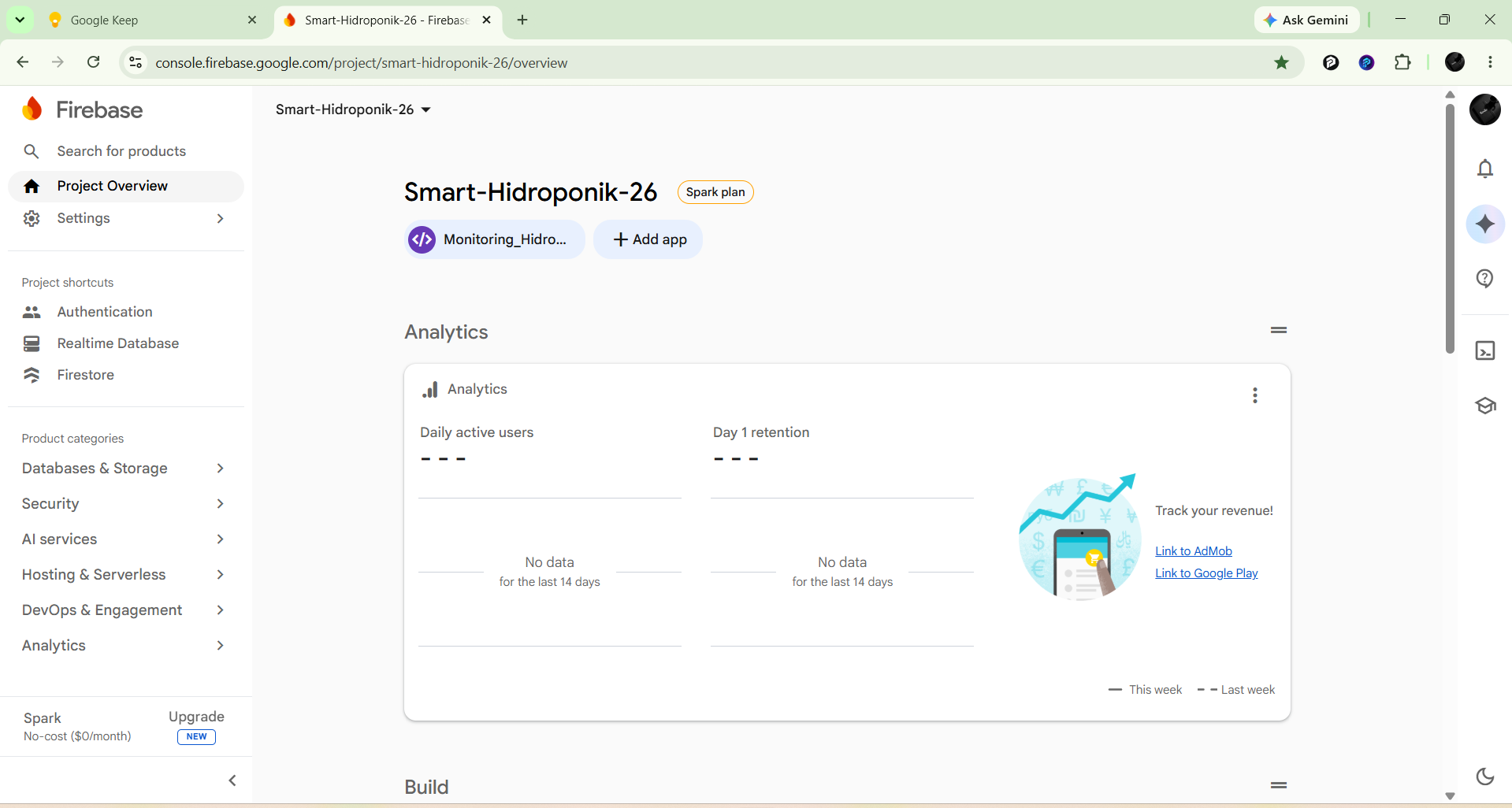 Dashboard monitoring ESP32 dengan Firebase
